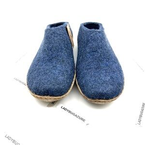 NWOB with Tags glerups SLIP-ON WITH LEATHER SOLE - DENIM Blue Women's Slippers
